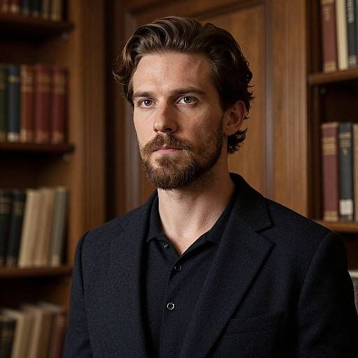 Stylish Man in Vintage Library Portrait