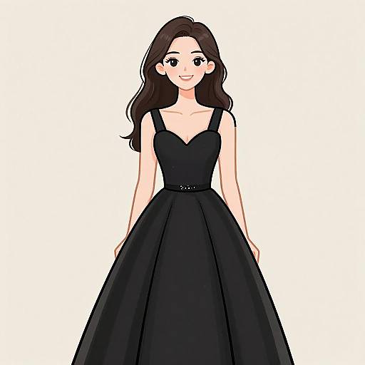 Elegant Woman in Black Ball Gown