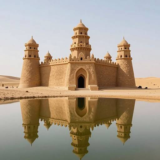 Majestic Sandstone Castle Over Oasis