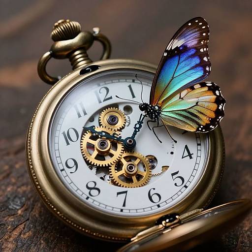 Mechanical Monarch on Antique Timepiece