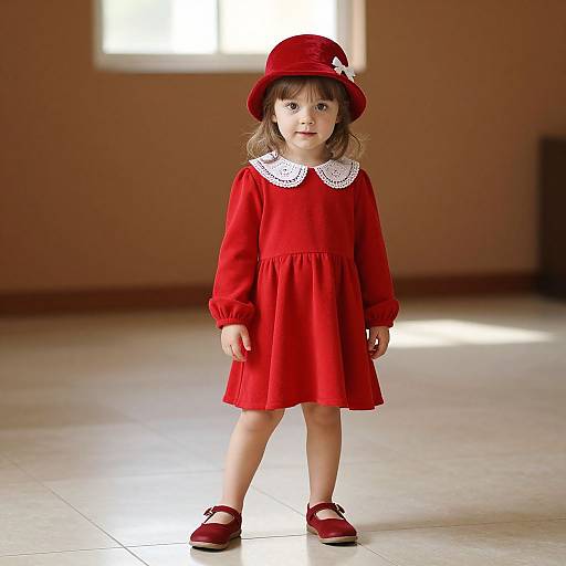 Cheerful Young Girl in Red Dress