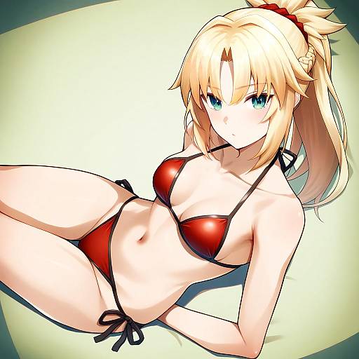 Illustration of Mordred (swimsuit rider) (fate), fate (series) in the style of Tomatto (@ma!)