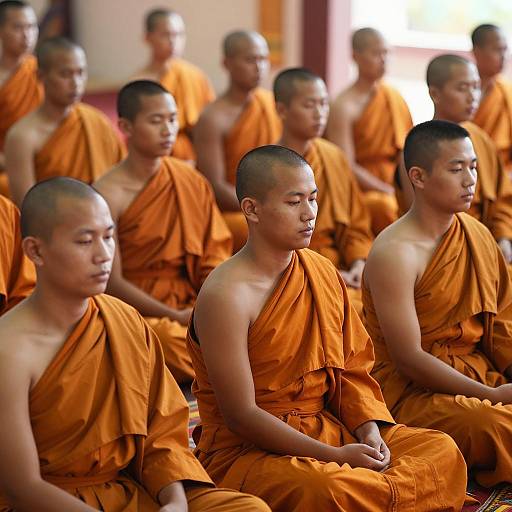 Serene Gathering of Buddhist Monks in Meditation