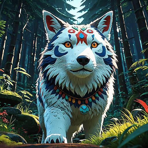 Colorful Tribal Wolf in Forest