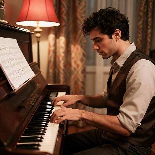 Intense Piano Player in Warm Lighting