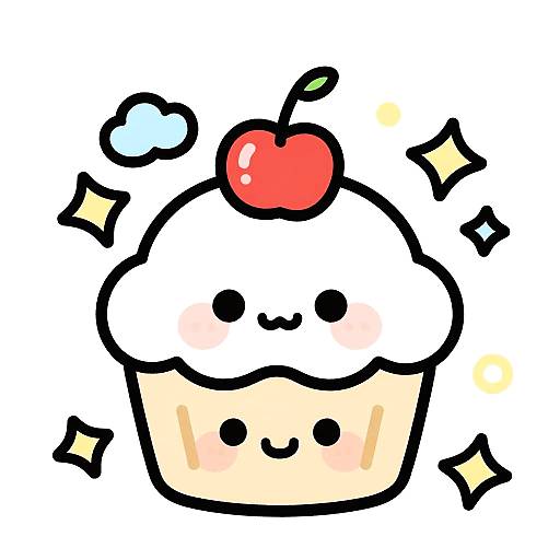 Kawaii Smiling Cupcake Sticker Art