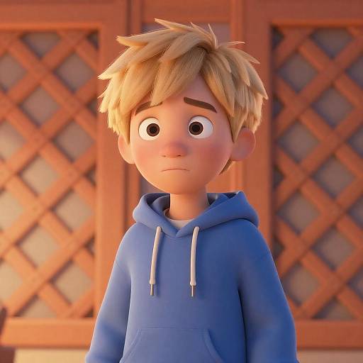 Concerned Animated Boy with Lattice Background