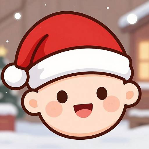 Cute digital drawing of a chibi-style, round-faced character with rosy cheeks, black dot eyes, and a smiling mouth, wearing a red