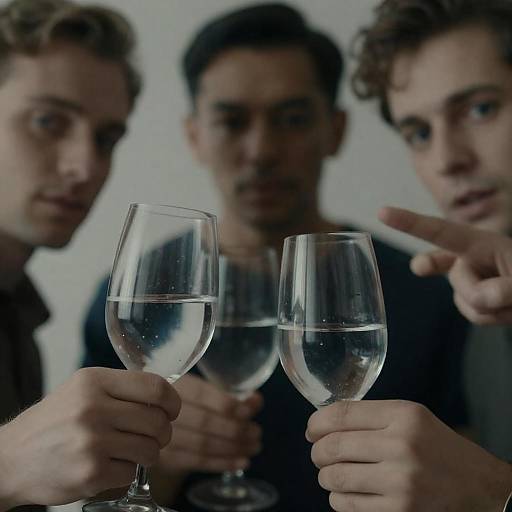 Three Men Toasting with Water Glasses