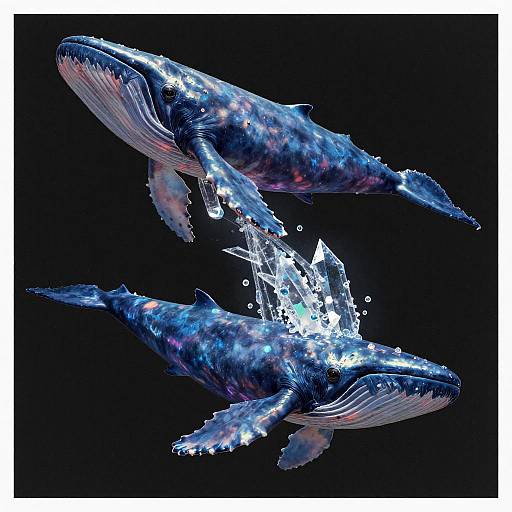 Abstract Neon Abyss with Bioluminescent Leviathans