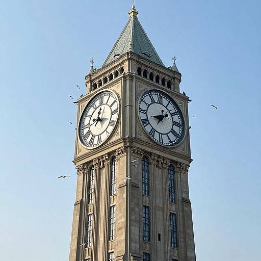 Seaside Clock Tower with Gulls