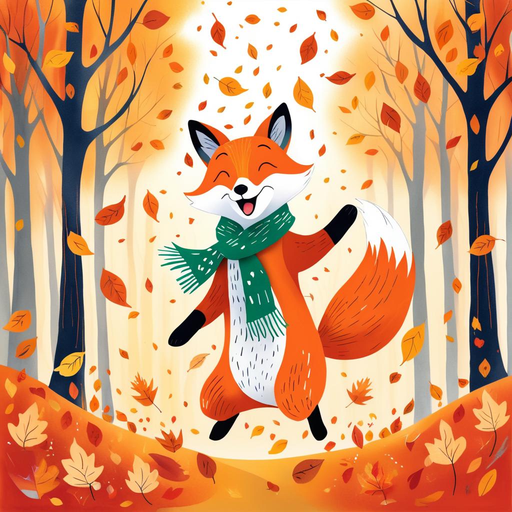 Charming Dancing Fox in Autumn Forest