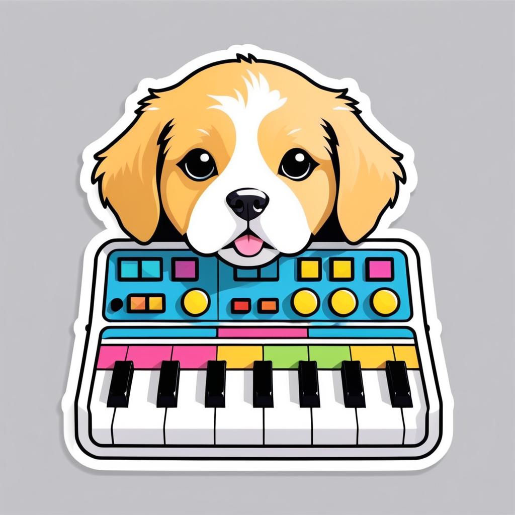 Kawaii Golden Retriever Playing Synth