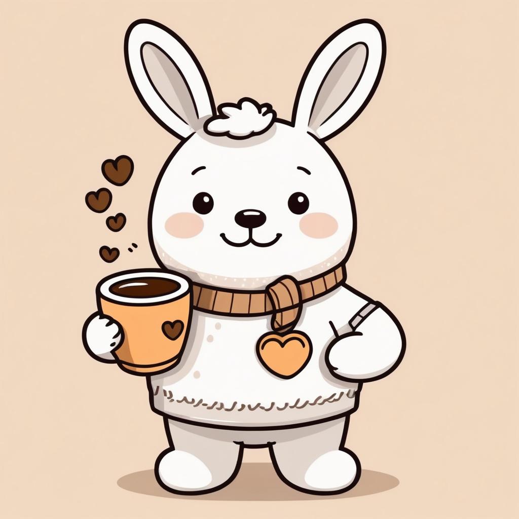 Cheerful Rabbit with Coffee Cup Doodle