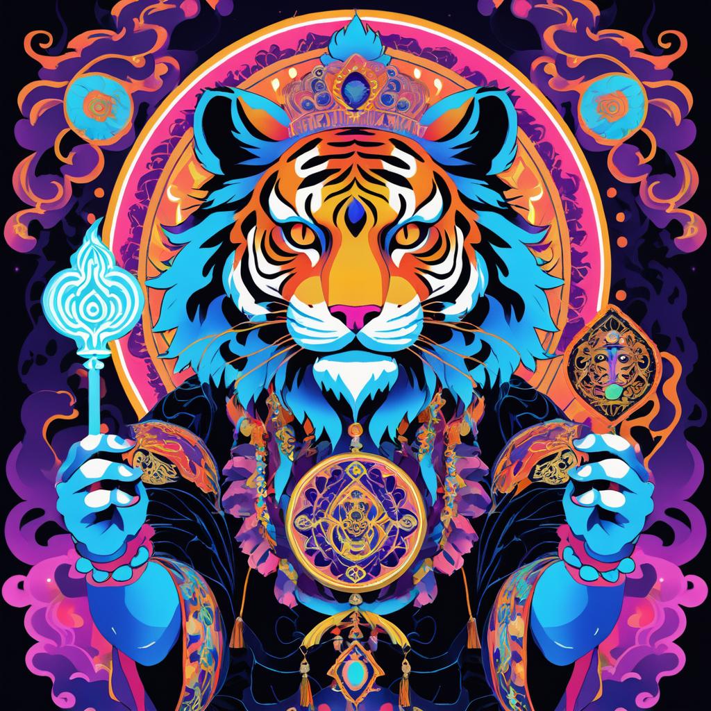 Psychedelic Tiger with Spirits Illustration