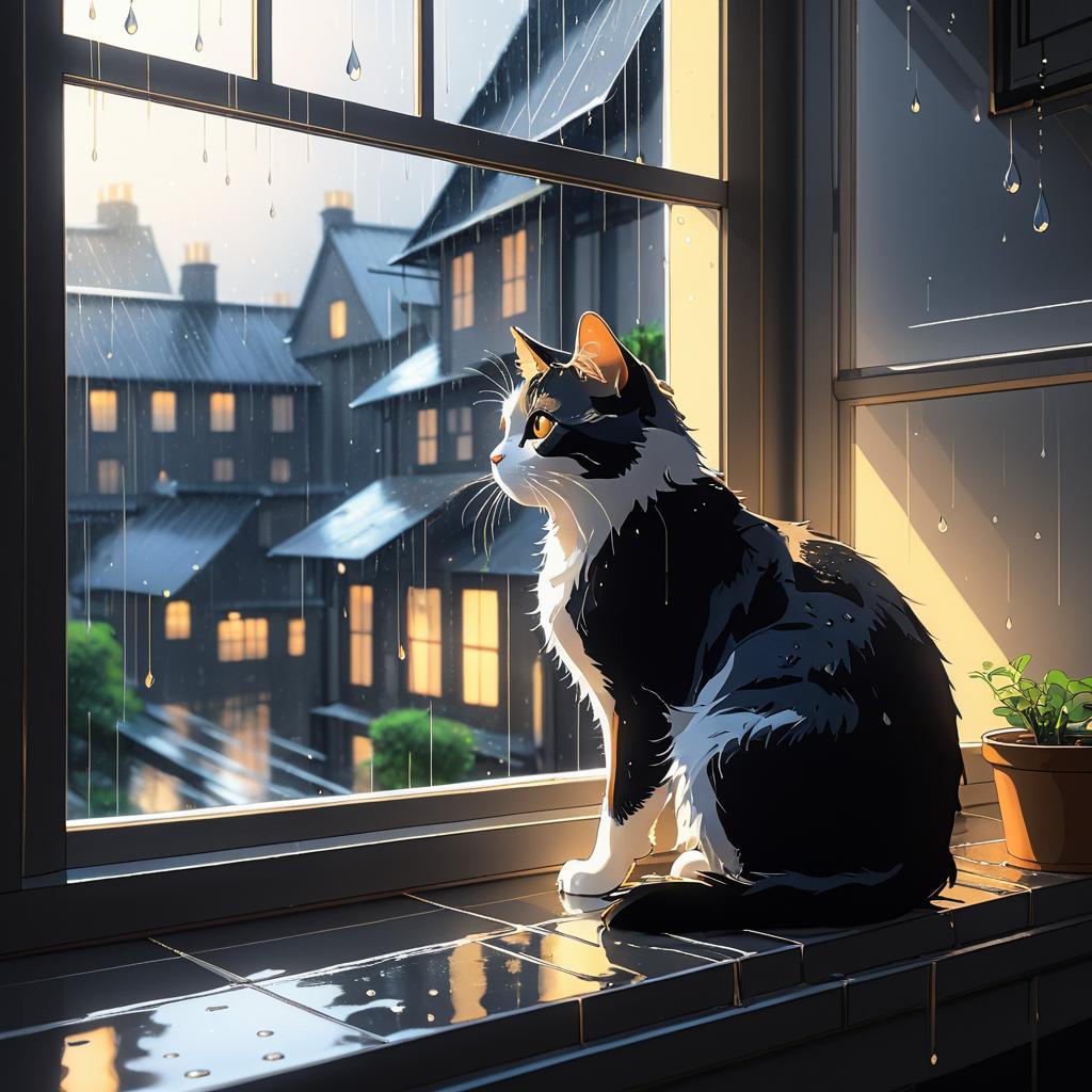 Ghibli-Inspired Cat on Windowsill