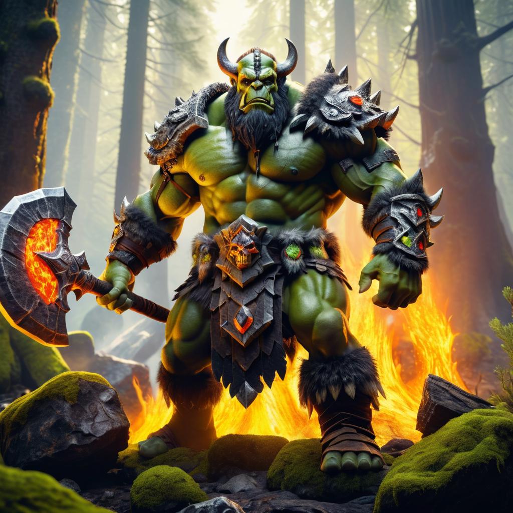 Epic Orc Barbarian in Ancient Forest