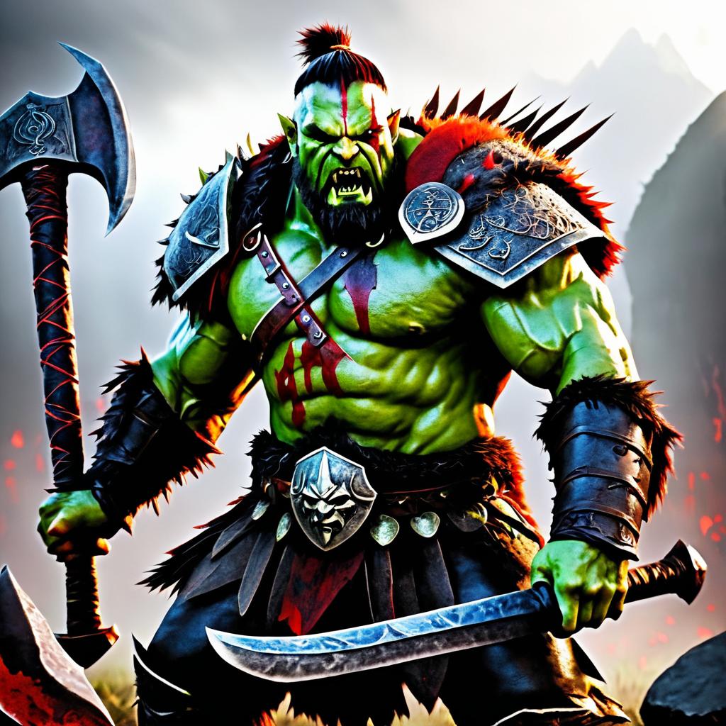 Fierce Orc Warrior on Bloodied Battlefield