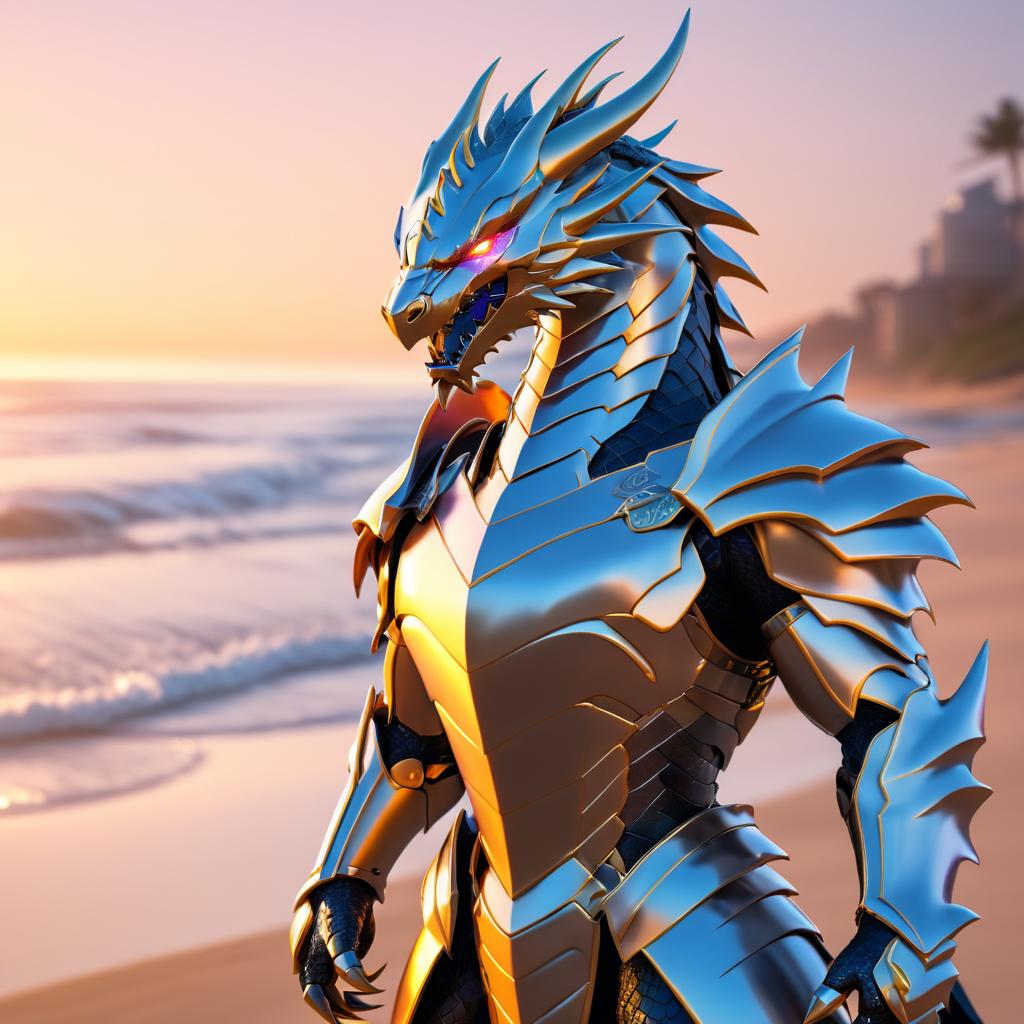 Cinematic Humanoid Dragon at Sunset