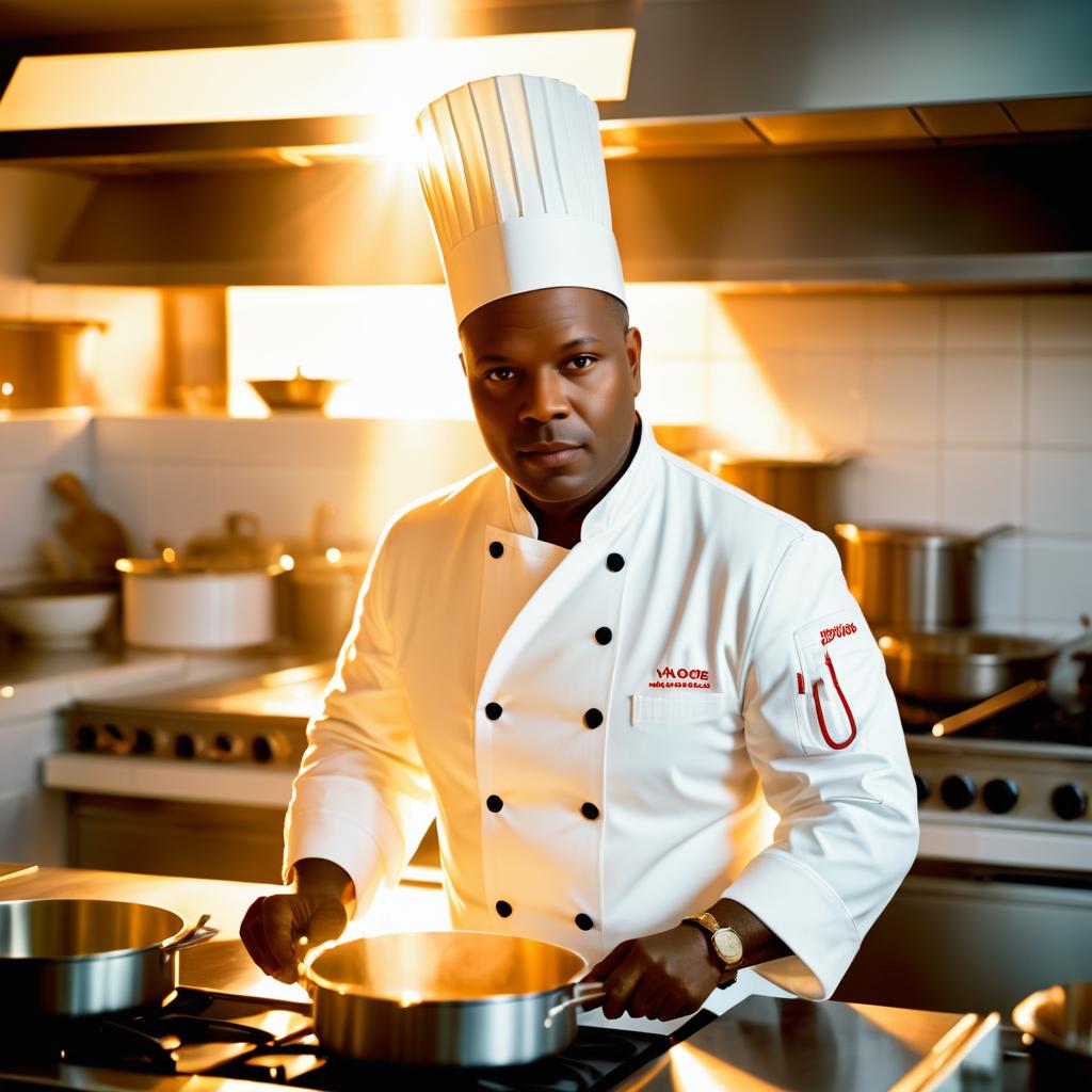 Cinematic Sunset Chef Portrait in Kitchen