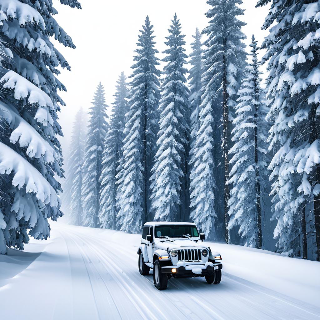 Jeep Wrangler Adventure on Snowy Road