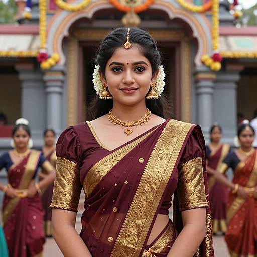 Young Woman in Traditional Thiruvathira Saree at Tamil Nadu Festival
