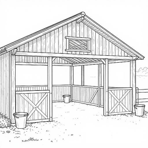 Classic Equestrian Stable Coloring Page