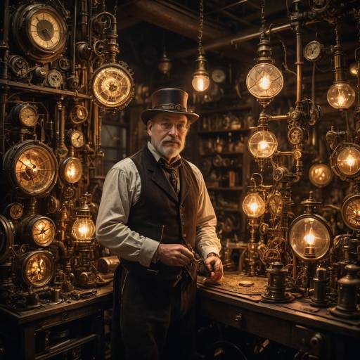 Steampunk Inventor in Clockwork Workshop Steampunk Inventor in Clockwork Workshop