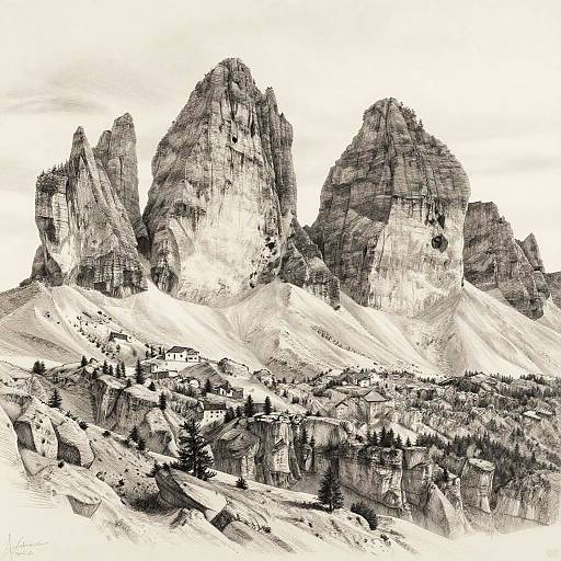 Realistic Alpine Mountains Drawing