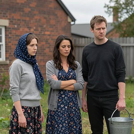 Outdoor Scene with Three Distinct Figures