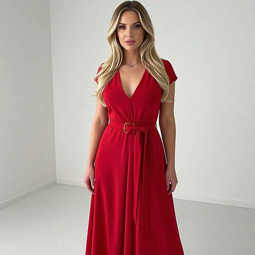 Blonde Woman in Red Dress