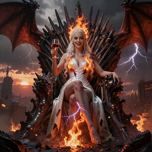 Fiery Dragon Queen on Throne with Wine