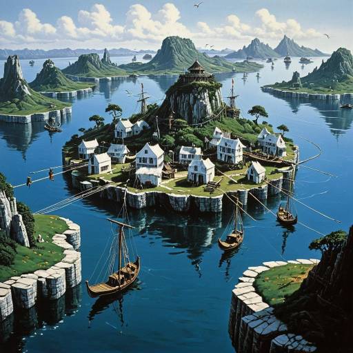Fantasy Floating Island Village with Gondolas