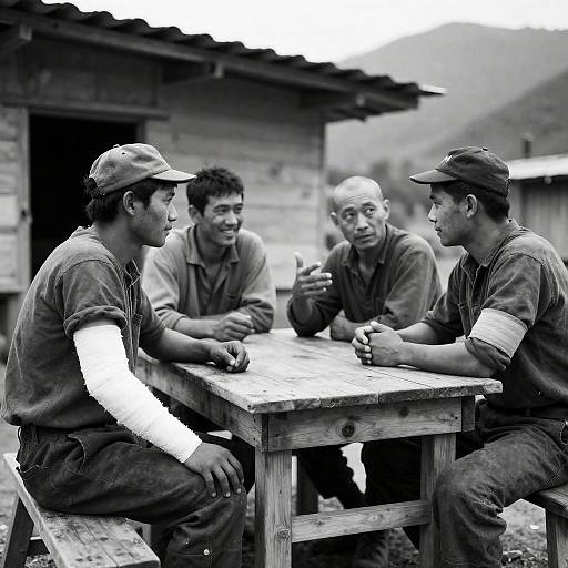 Rustic Gathering: Four Men in Black-and-White