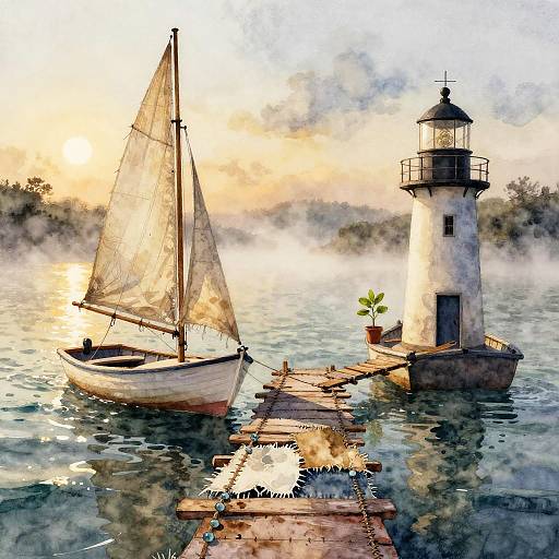 Mended Passage: Twin Lighthouses at Dusk