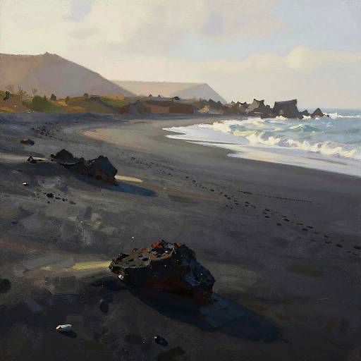 Impressionistic Black Sand Beach Scene