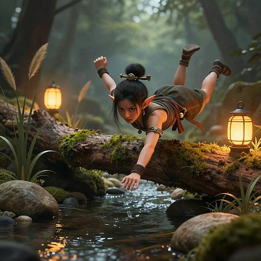 Nimble Goblin Monk on Mossy Log