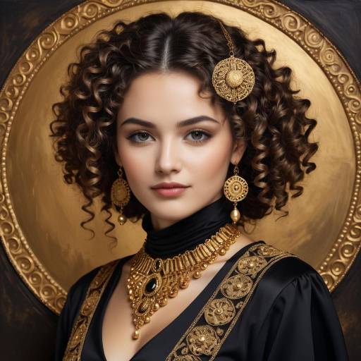Elegant Woman with Curly Hair and Gold