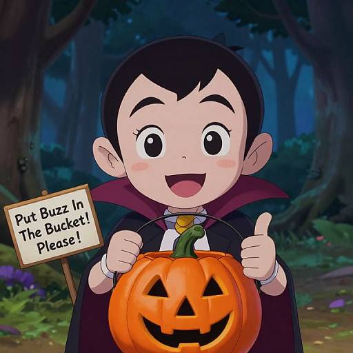 Happy Vampire Lady with Pumpkin Bucket