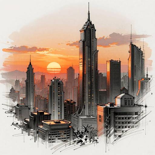 Futuristic Cityscape AI Sketch