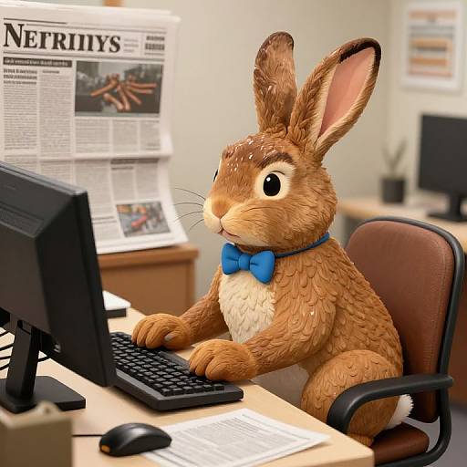 Realistic Hare Typing in Newspaper Office