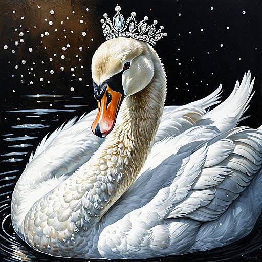 Graceful Swan with Tiara and Pearls