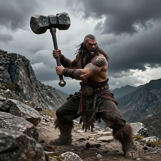 Ogre Warrior With Stone Club on Mountain Path