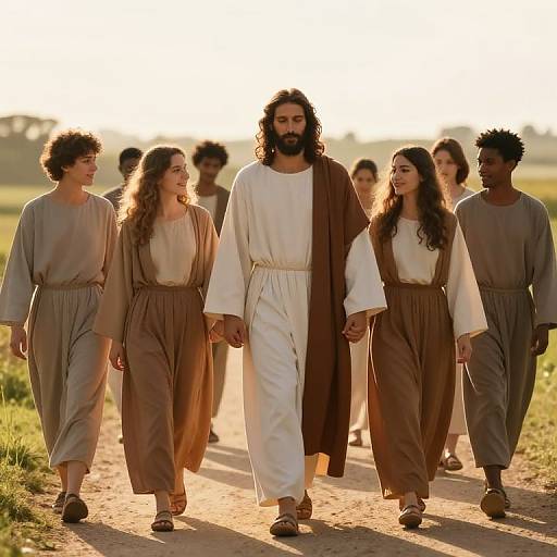Jesus Walking with Diverse Group