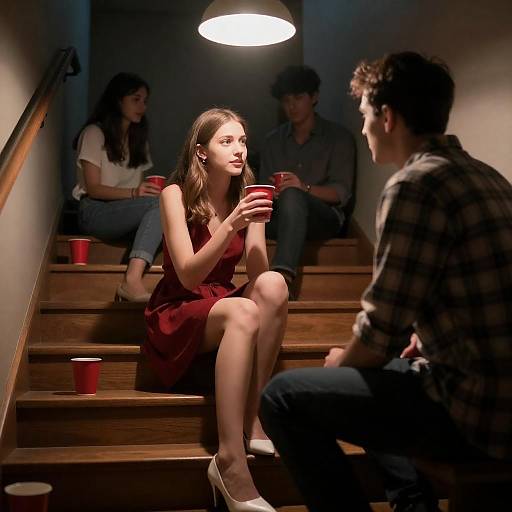 Casual Conversation in Dimly Lit Room