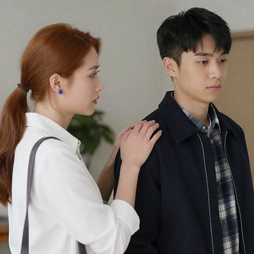 Concerned Woman Touches Young Man's Shoulder