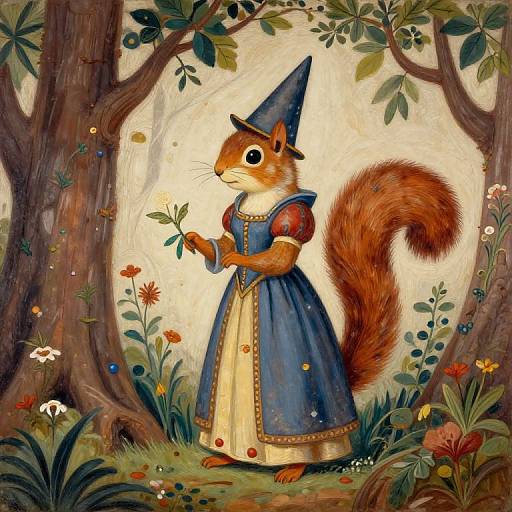 Minoan Mural Squirrel in Medieval Gown