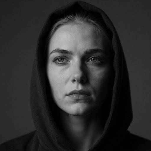 Dramatic B&W Portrait of a Hooded Woman
