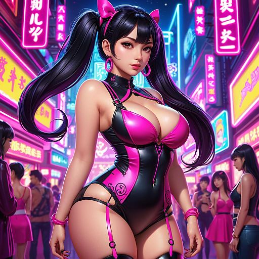 Enchanting Curvy Girl in Neon Fantasy