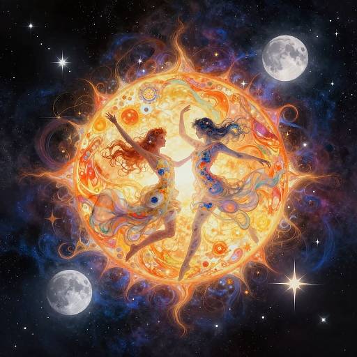 Surreal Cosmic Dance of Celestial Bodies